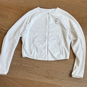 Nike women’s Dri-FIT White Tennis Track Jacket Cropped Fit Size L